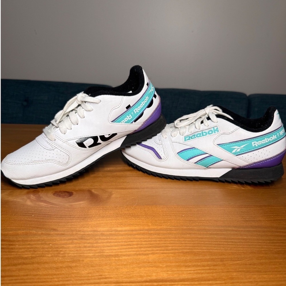 Reebok Classic Leather Ripple White Teal Purple Mens 7 Womens 9 Sneakers EG5247 - Picture 2 of 8